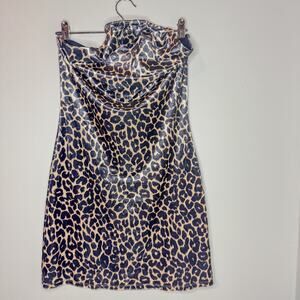 Wild Fable Leopard Print Velour Halter Mini Dress Cowl Neck XS Y2K